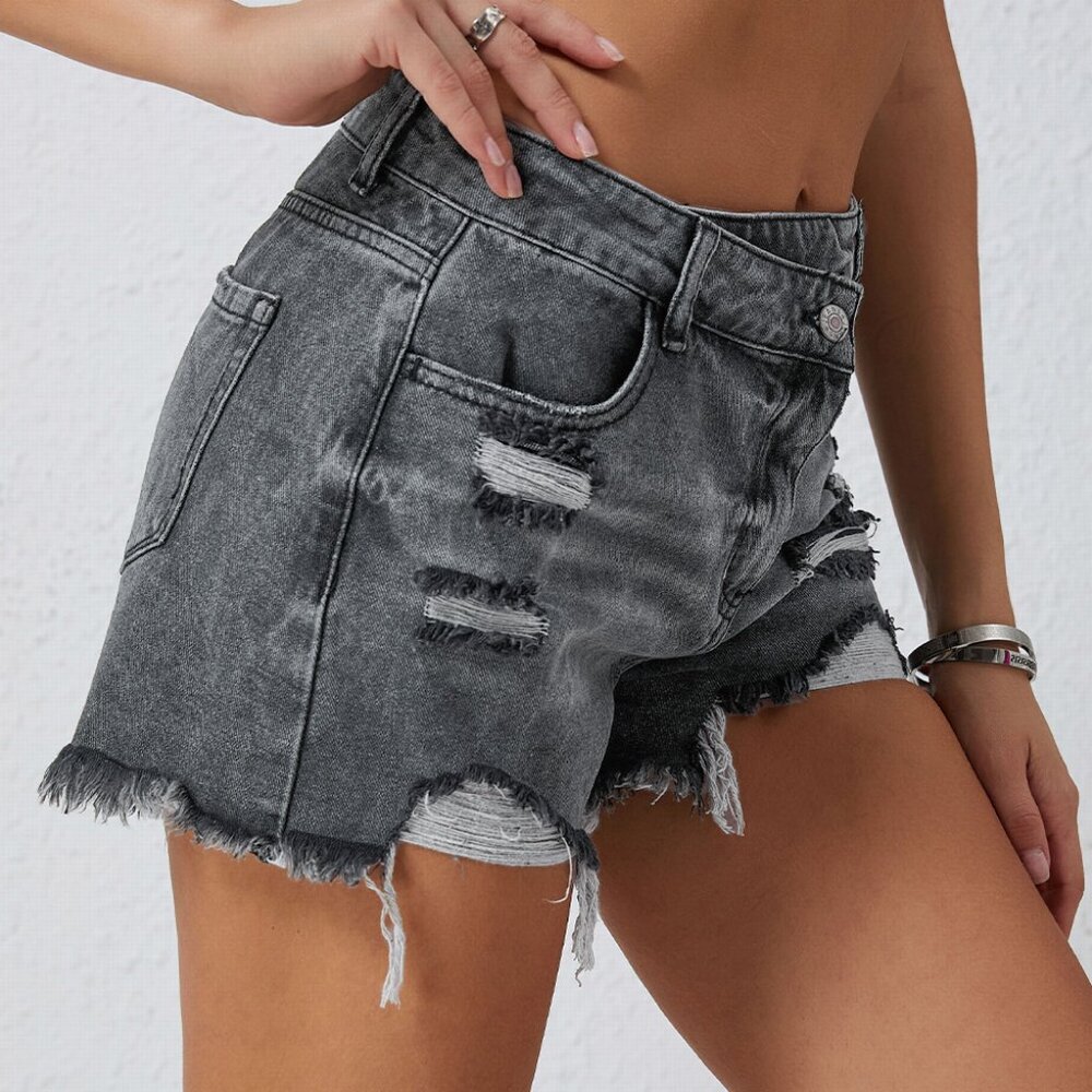 Black High Waisted teetered black jean shorts